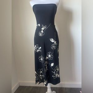Y2K Heart Moon Star Black Floral Midi Skirt